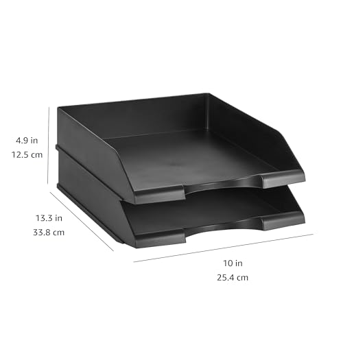 Rectangular Stackable Office Letter Trays - Pack of 2, Black-CentralDepot247