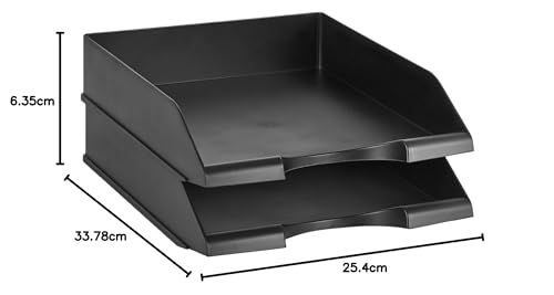 Rectangular Stackable Office Letter Trays - Pack of 2, Black-CentralDepot247