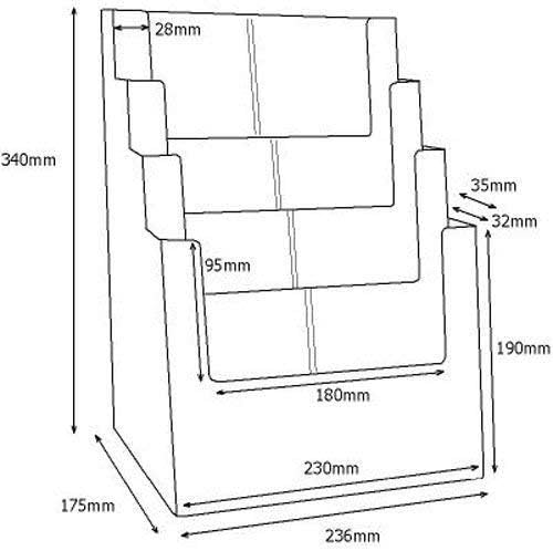 Table Leaflet Stand - A4 Format (4 Compartments) - Transparent-CentralDepot247