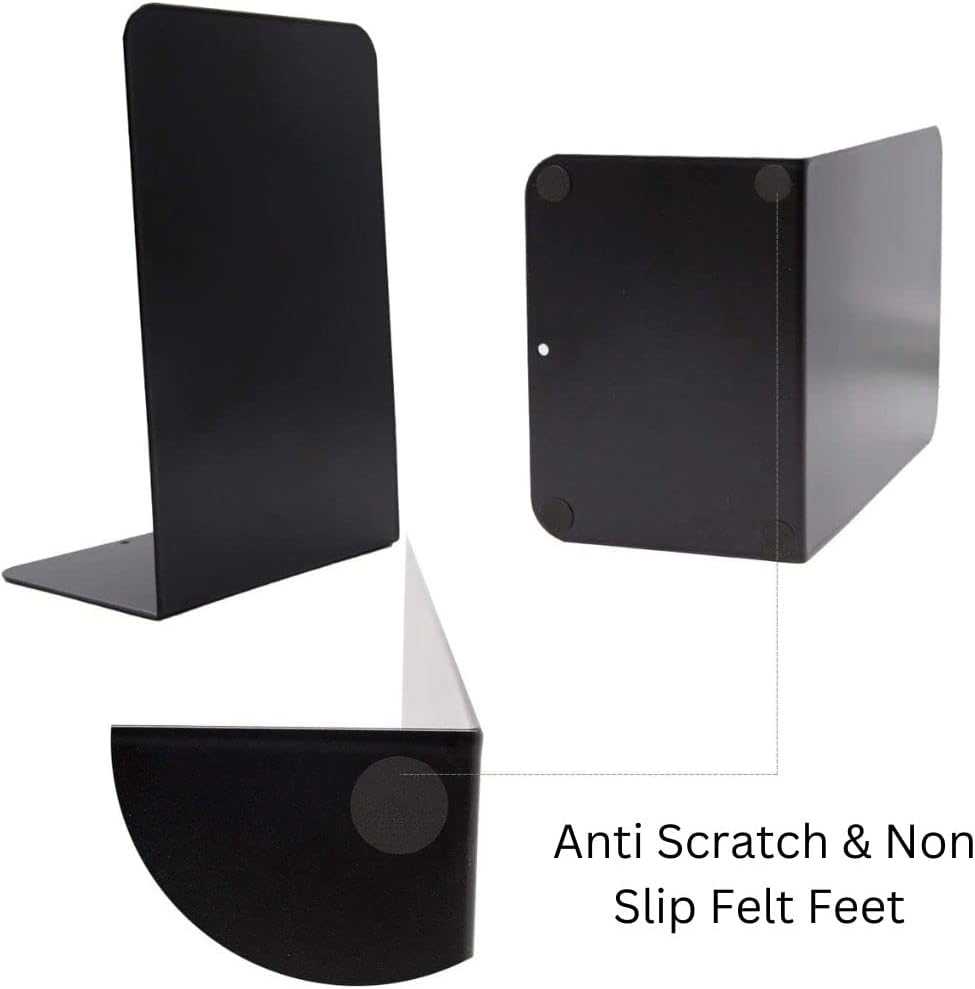 Set of 4 Heavy Duty Metal Book Ends - Non Slip Decorative Dividers-CentralDepot247