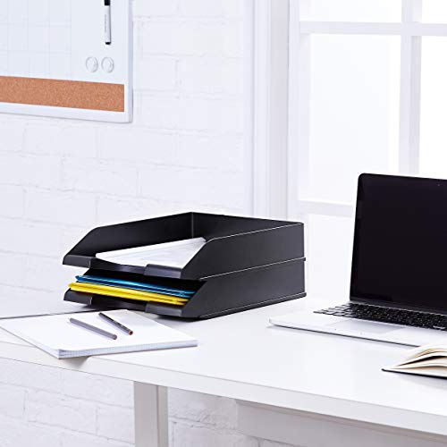 Rectangular Stackable Office Letter Trays - Pack of 2, Black-CentralDepot247