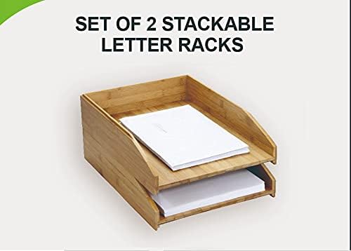 Stackable Bamboo Letter Trays - 2pcs Desk Organiser for Files-CentralDepot247