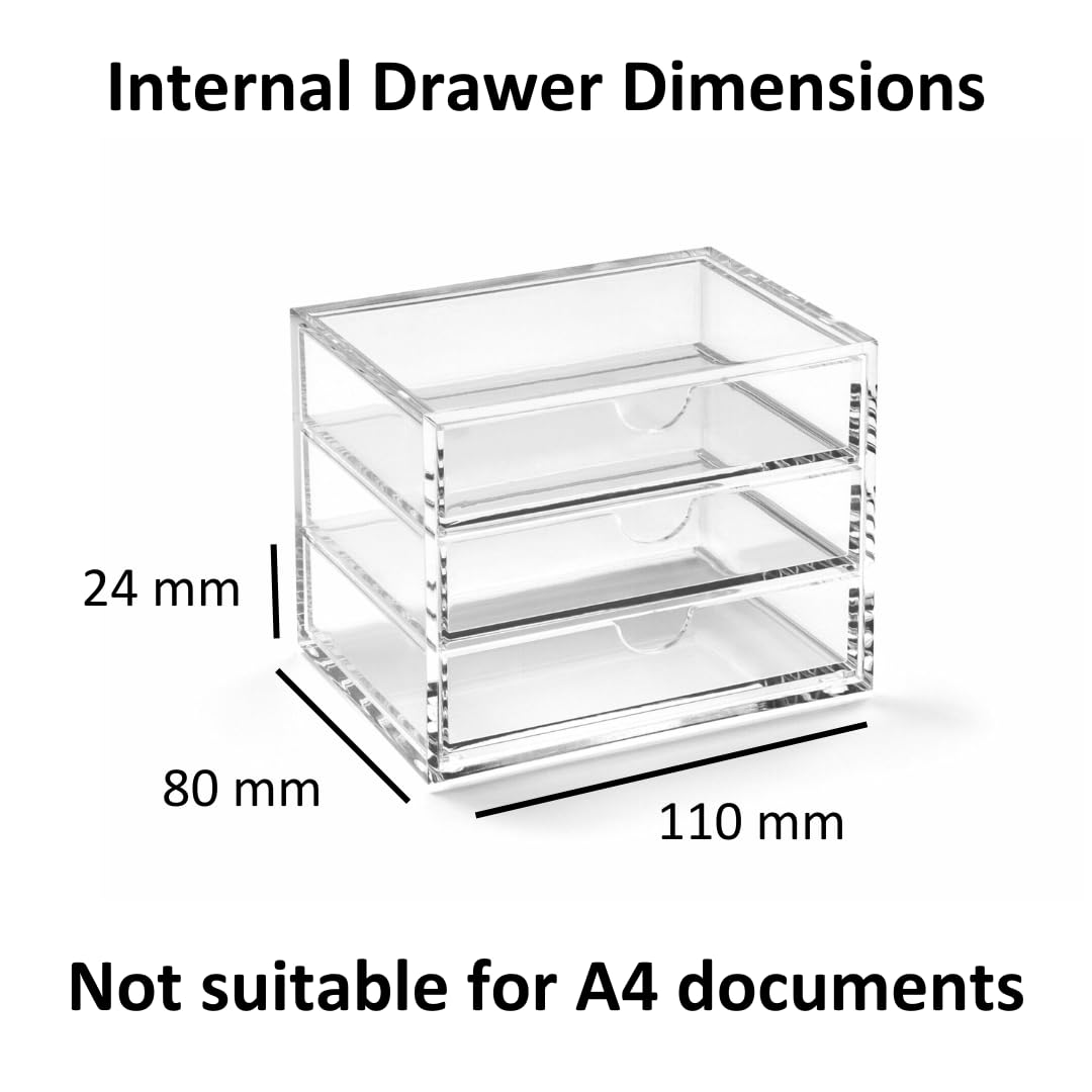 Very Small Clear Acrylic 3 Drawer Chest for Jewelry & Stationery-CentralDepot247