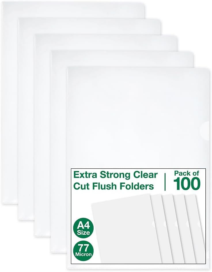 SUMMIT A4 Plastic Wallets - Strong Cut Flush Folders, 100 Pack