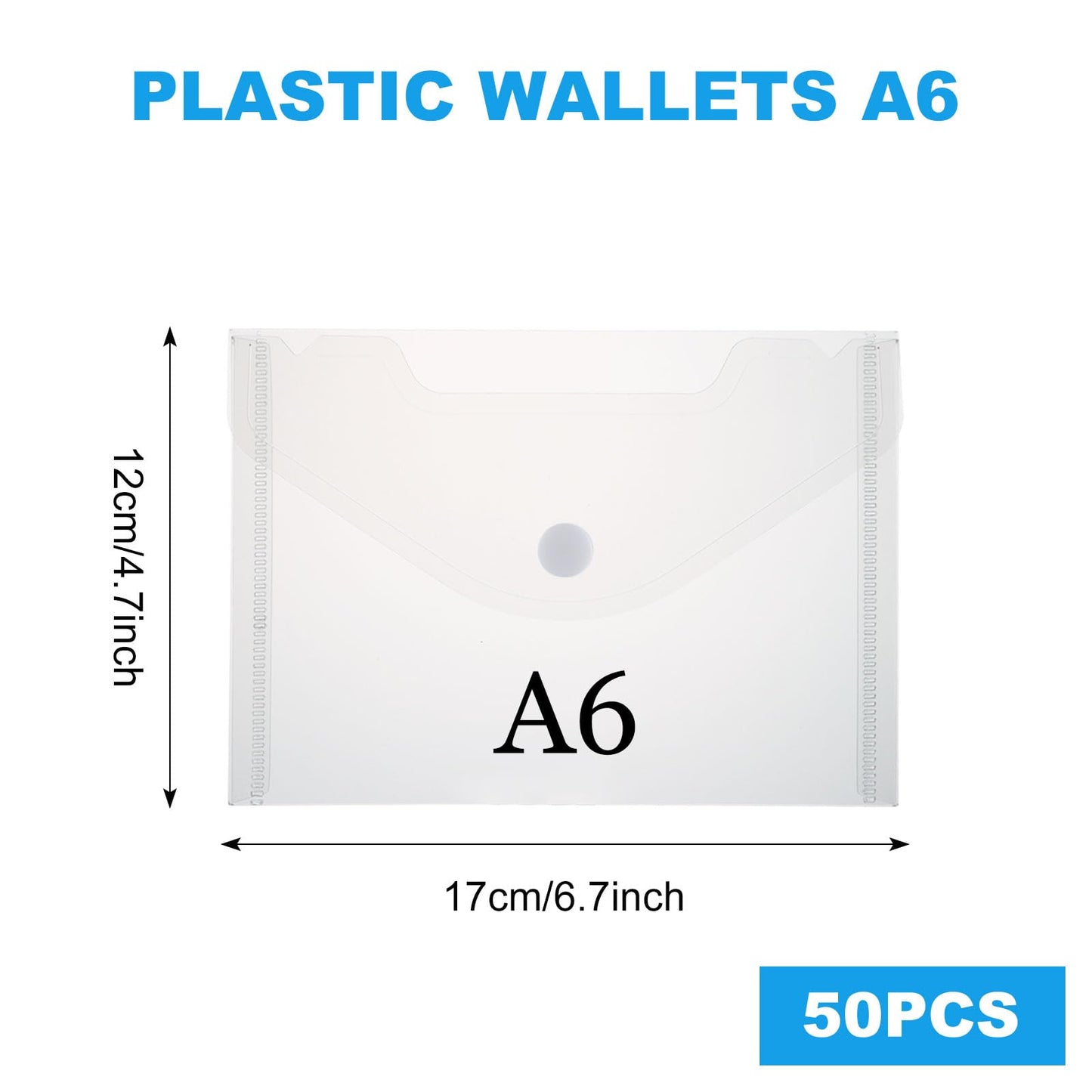 SHUESS 50 Pcs A6 Plastic Wallets - Clear Envelopes for Home & Office