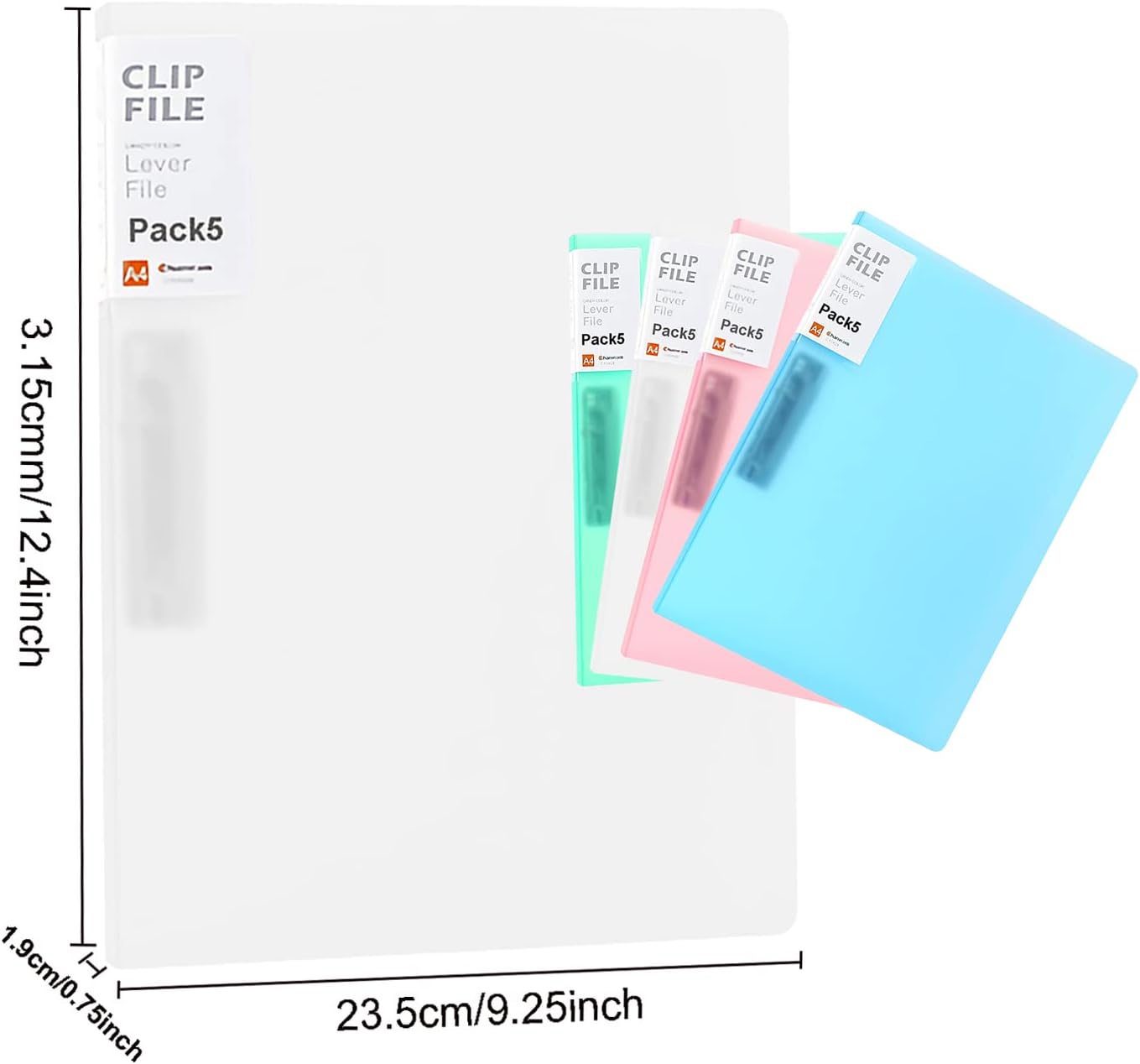 Vovofi Pack of 5 A4 Clamp Binder - Candy Colour File Folder (White)