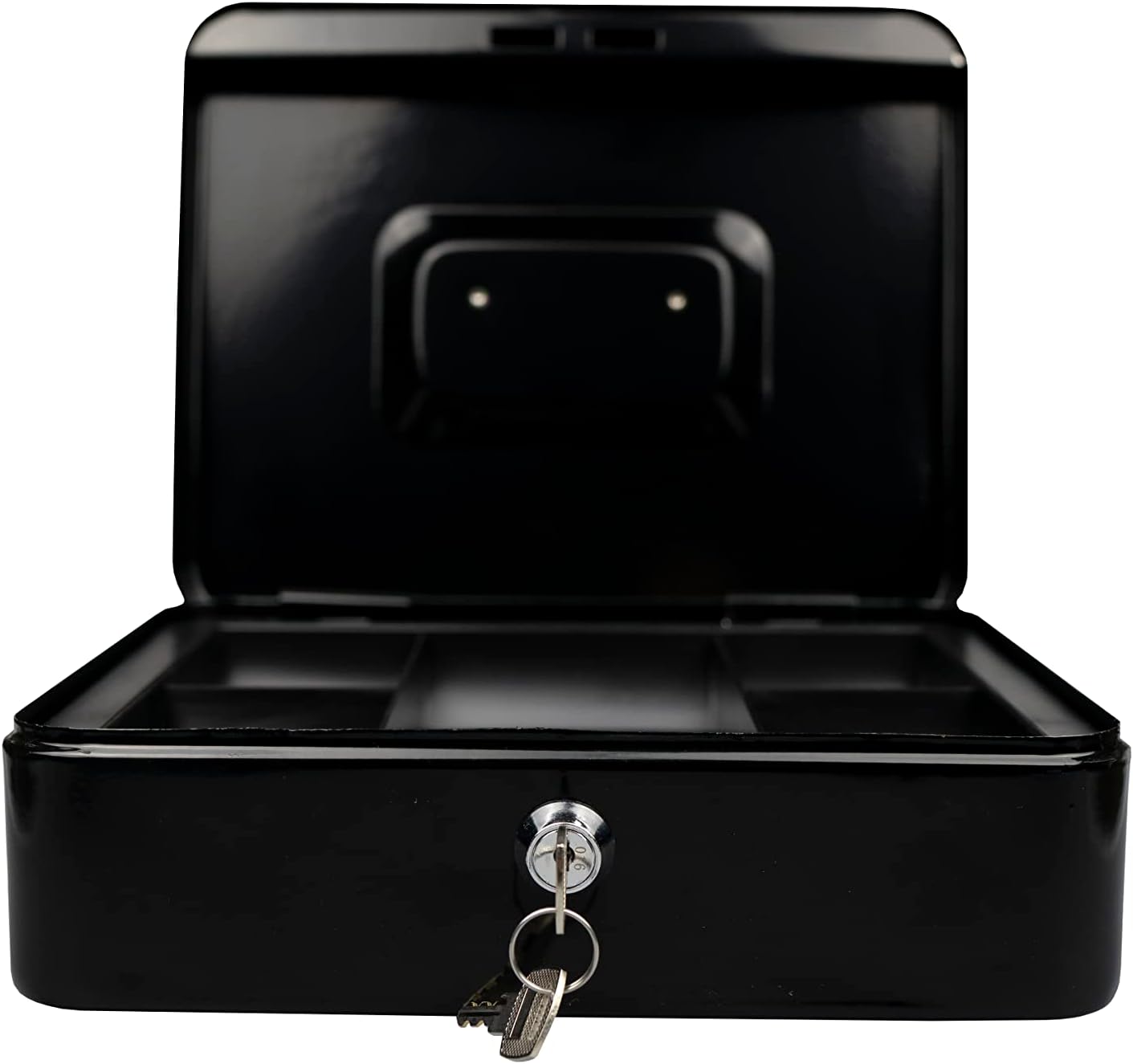 Steel Petty Cash Box with 2 Keys and Removable Change Tray - Black 10"