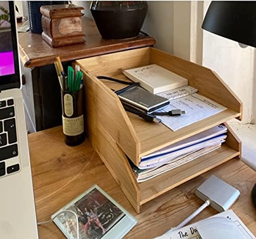 Stackable Bamboo Letter Trays - 2pcs Desk Organiser for Files-CentralDepot247