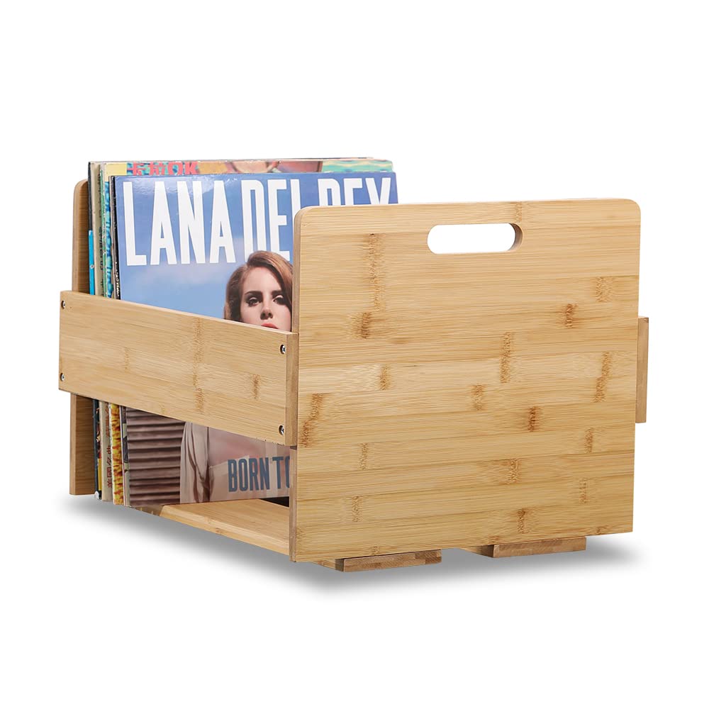 Vinyl Record Storage Crate - Bamboo Organizer for LPs Holds 80 Records-CentralDepot247