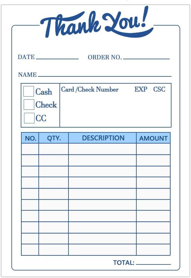 Thank You Receipt Book - Carbonless Invoice Pad, 3.4x5.5 Inch, 50 Sets