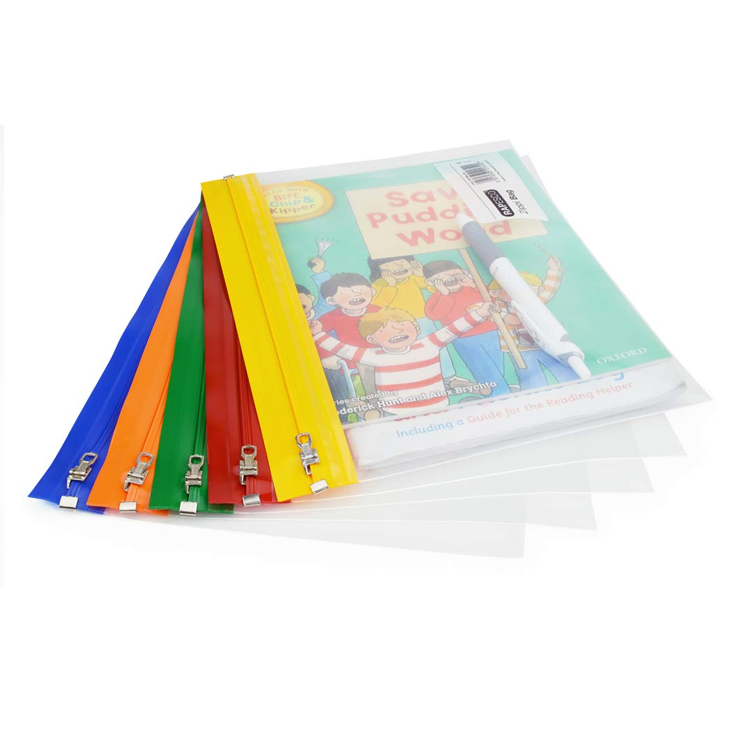 Rapesco 1503 Zippi File A4+, Transparent with Assorted Strips, Pack of 5