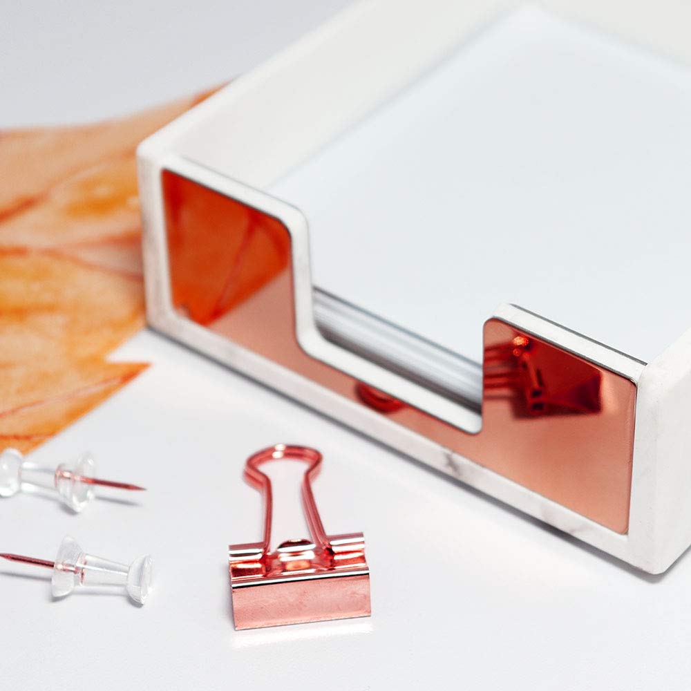 Rose Gold & Marble Memo Pad Holder - Stylish Desk Organizer-CentralDepot247