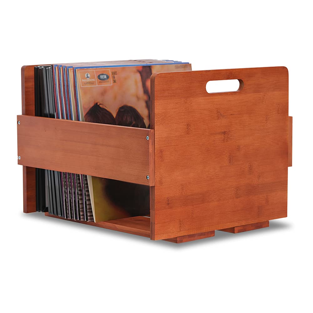 Vinyl Record Storage Crate - Bamboo Organizer for LPs Holds 80 Records-CentralDepot247