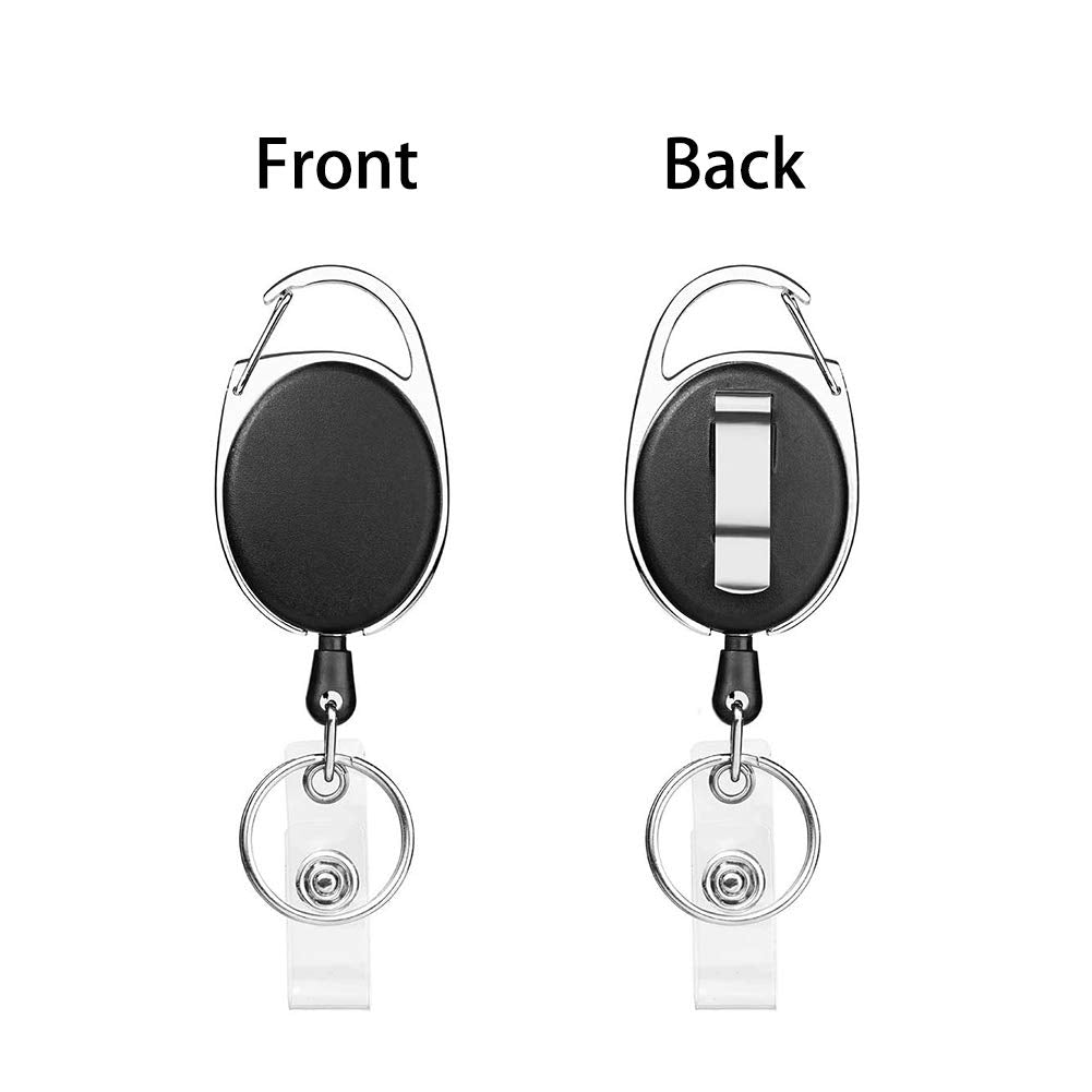 Retractable Keyring - 2 Pcs Badge Reel Lanyard Holder (Black)