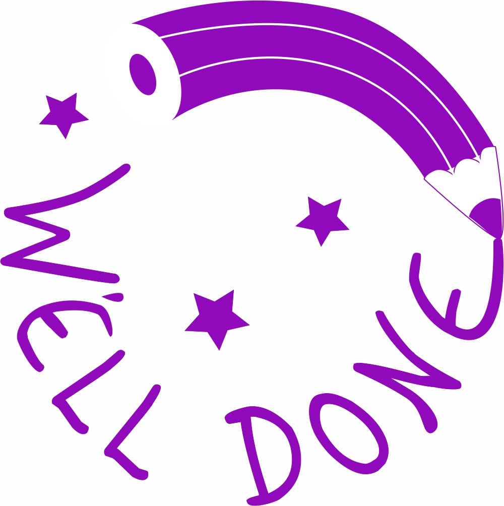 Teacher Stamp - Well Done Pencil Design, Violet Ink, 23x23 mm