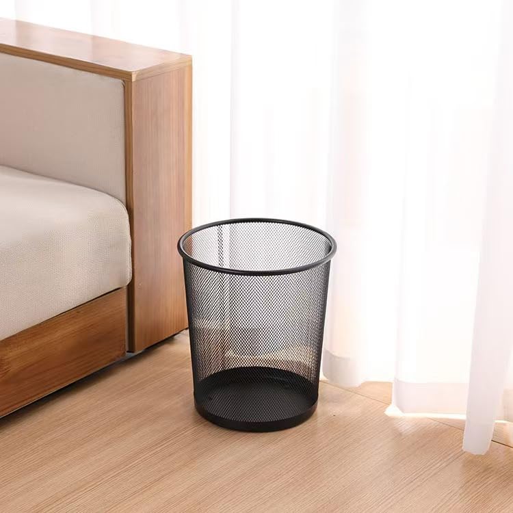 Small 9L Round Mesh Black Steel Waste Paper Bin for Home & Office-CentralDepot247