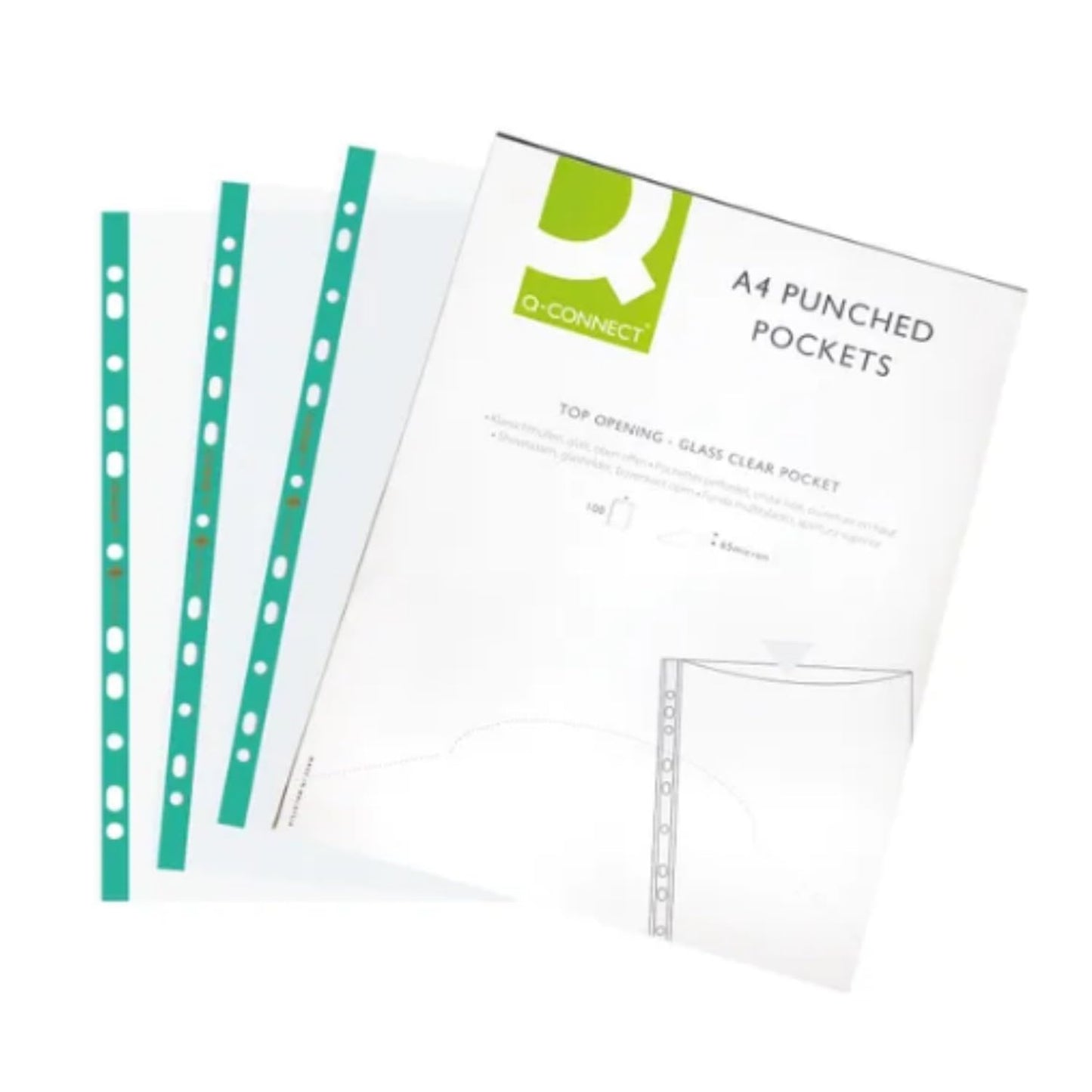 Q-Connect Delux A4 Clear Punched Pockets with Green Strip (Pack of 100)-CentralDepot247