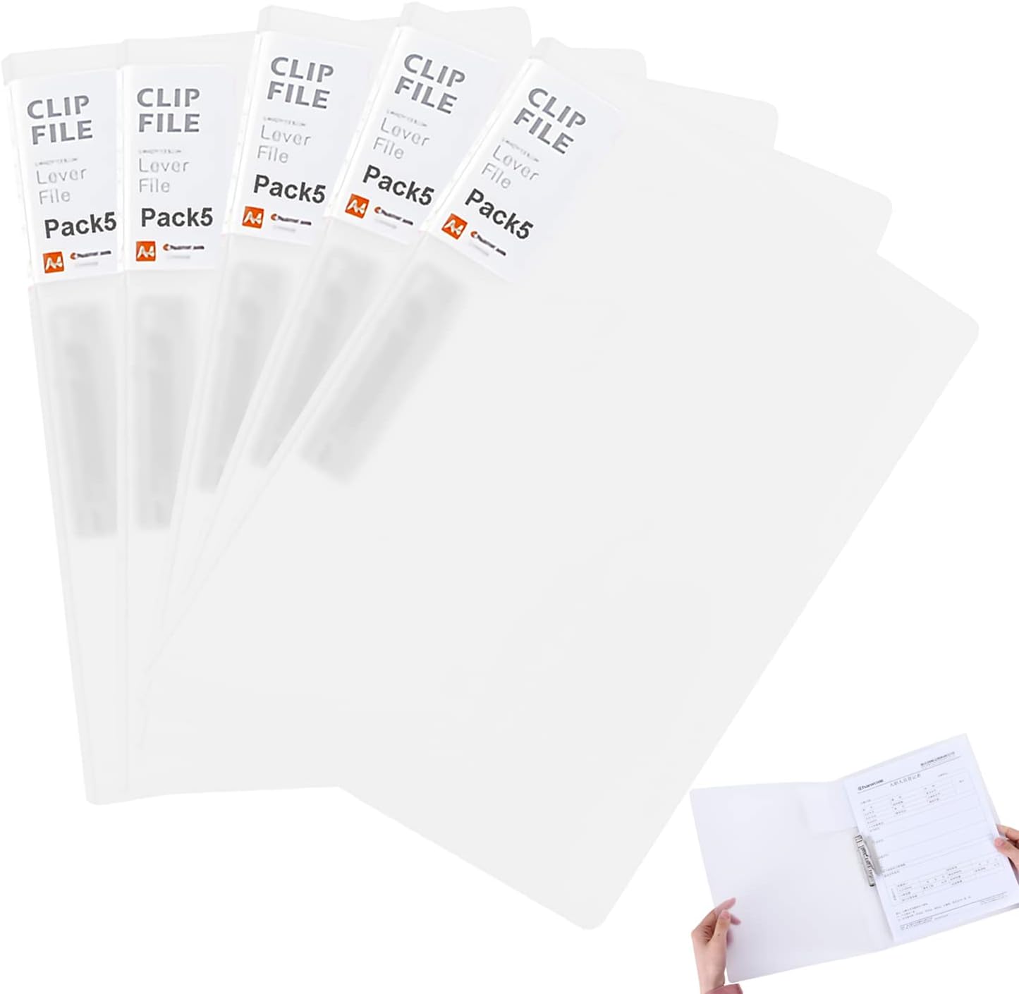 Vovofi Pack of 5 A4 Clamp Binder - Candy Colour File Folder (White)