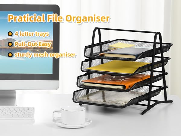 Stackable Desk Organizer and Letter Tray Organizer - 4-Tier Black-CentralDepot247