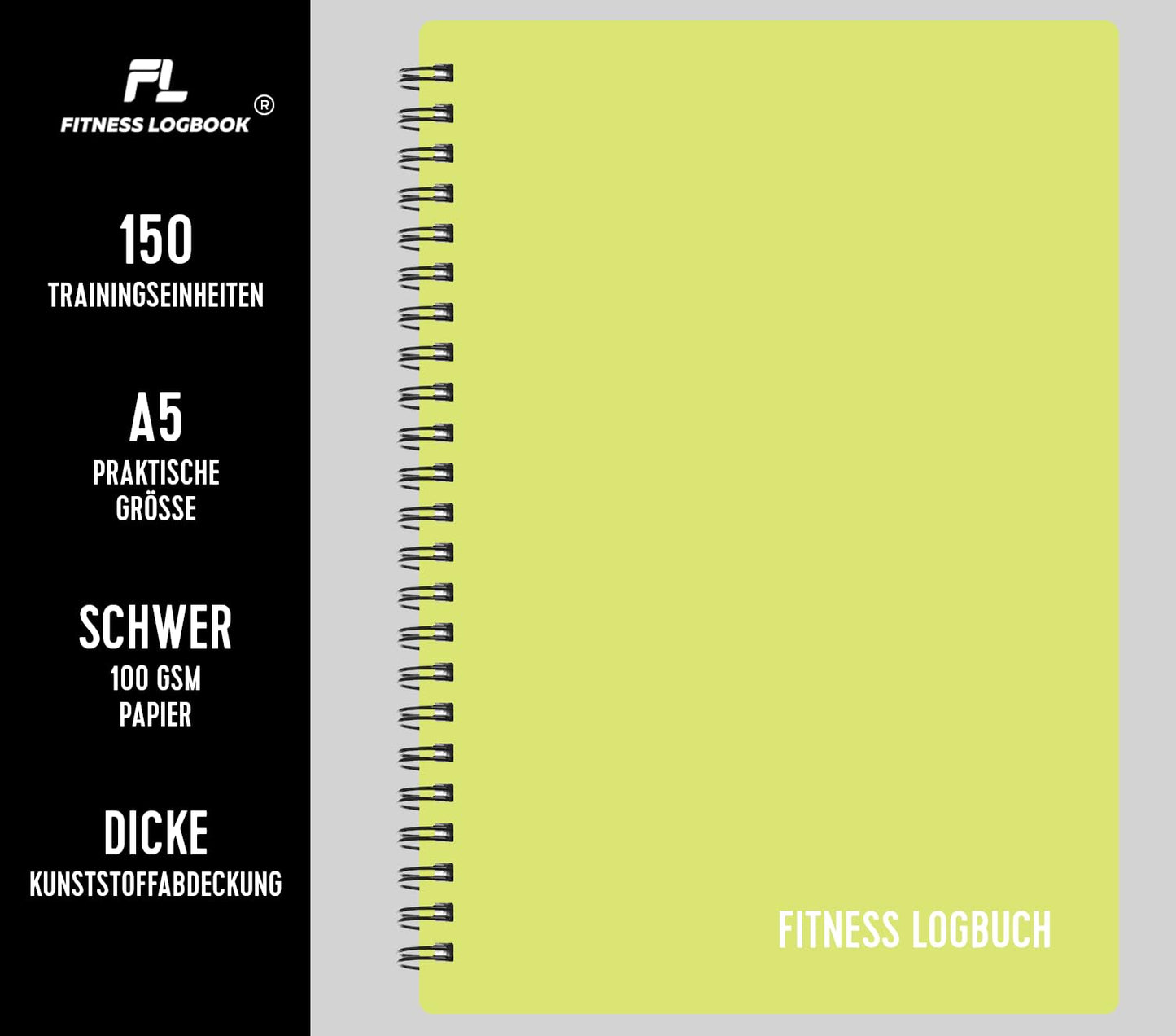 Undated A5 Fitness Log Book with Plastic Cover – Lime Green-CentralDepot247