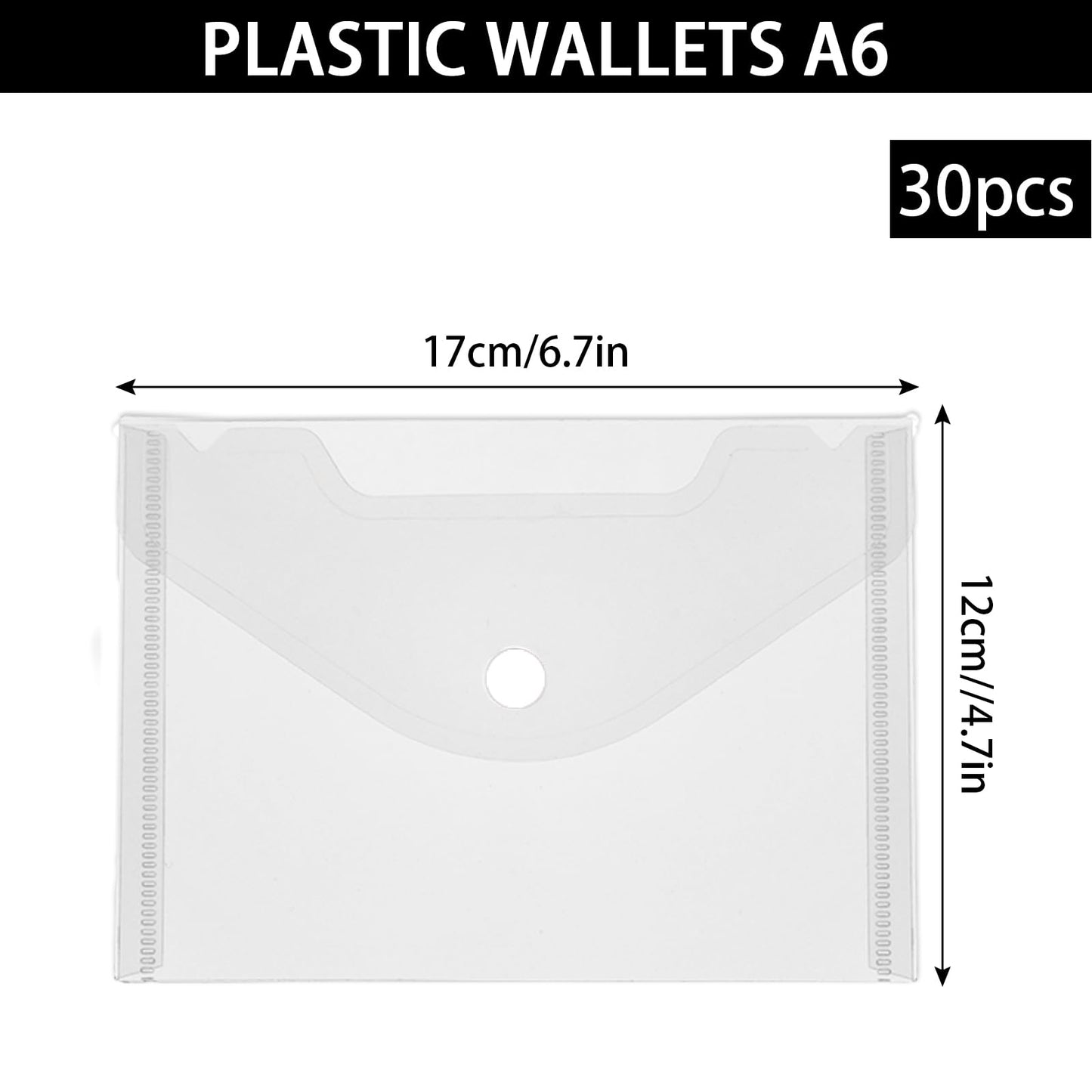 SHUESS 50 Pcs A6 Plastic Wallets - Clear Envelopes for Home & Office
