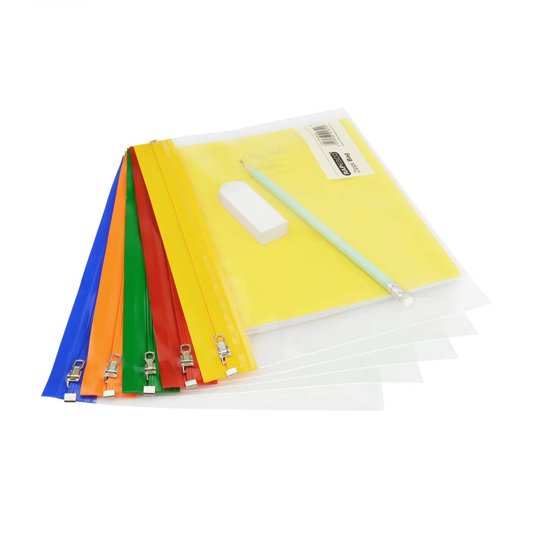 Rapesco 1503 Zippi File A4+, Transparent with Assorted Strips, Pack of 5