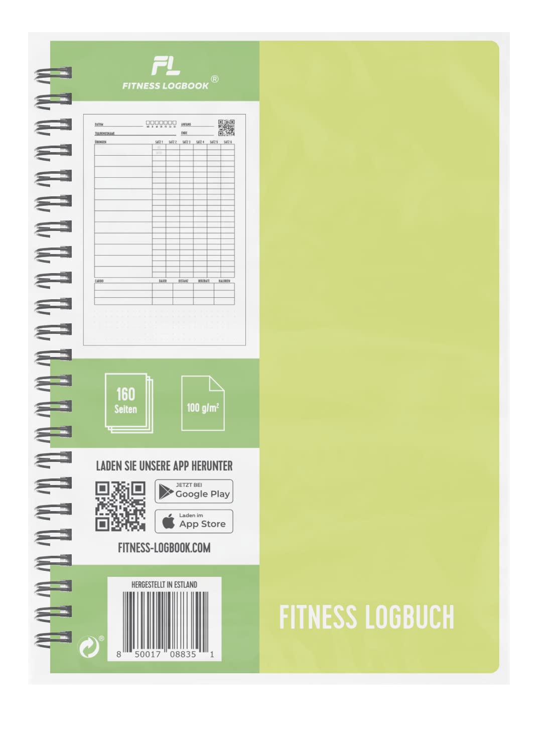 Undated A5 Fitness Log Book with Plastic Cover – Lime Green-CentralDepot247