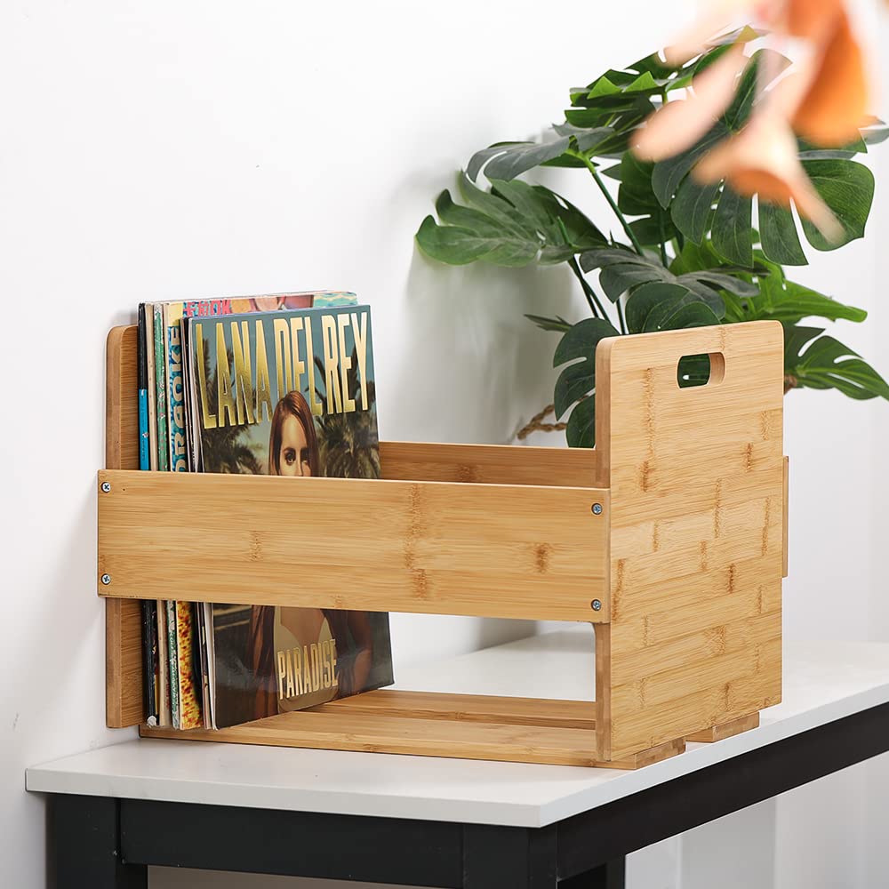 Vinyl Record Storage Crate - Bamboo Organizer for LPs Holds 80 Records-CentralDepot247