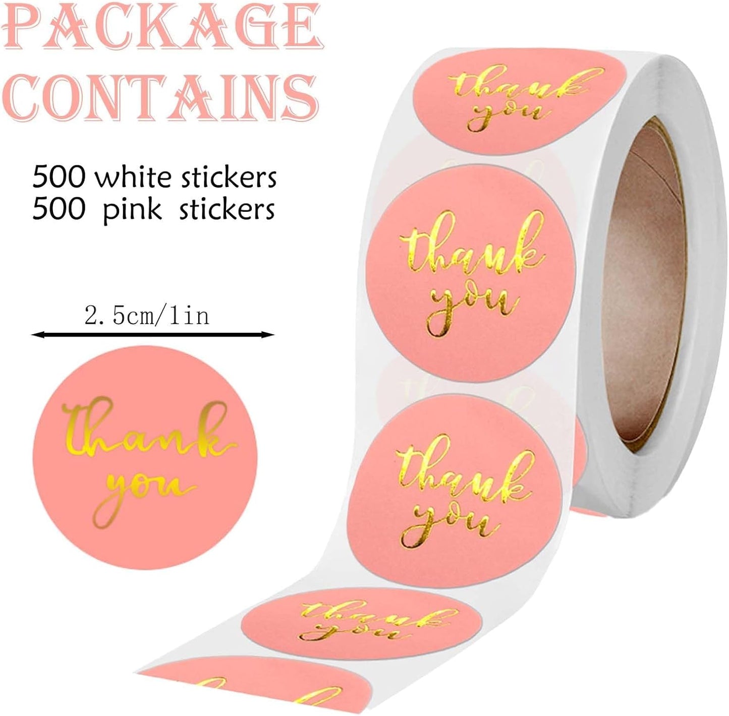 1000 Business Thank You Stickers - 1 Inch Round Labels Roll