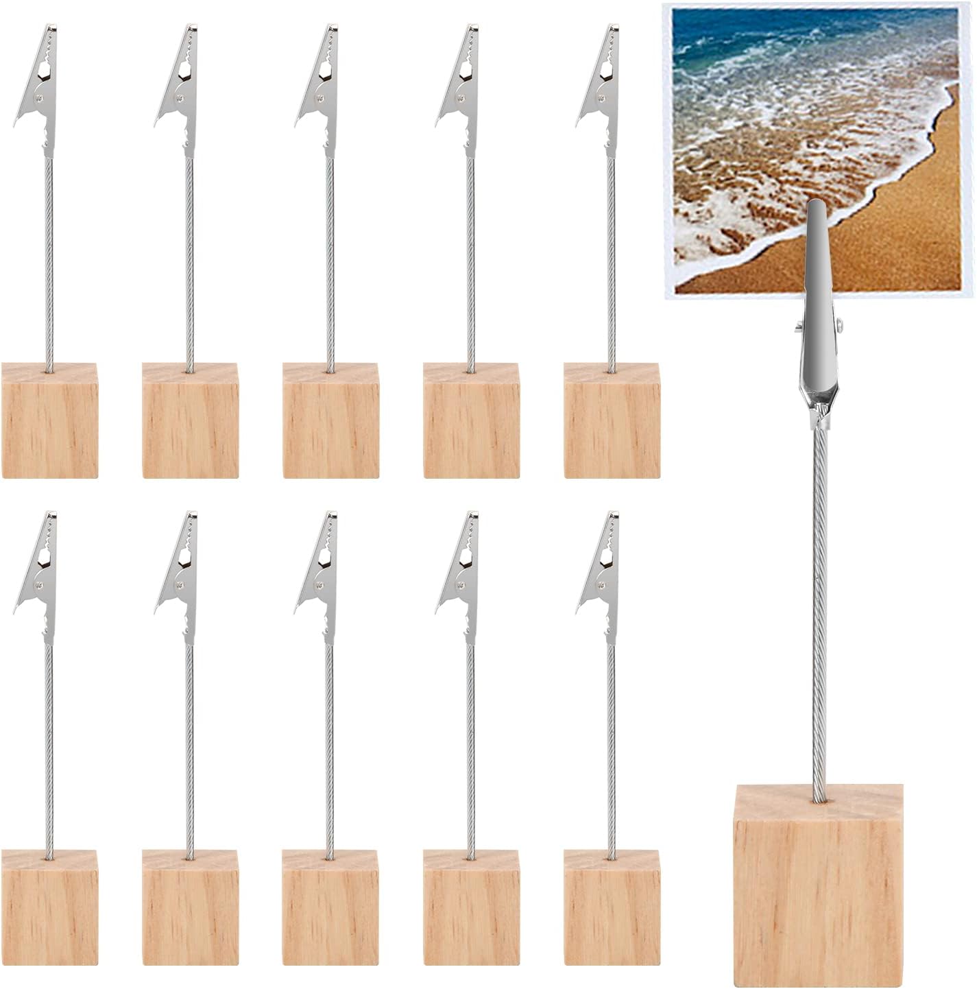 10 Pack Wooden Base Photo Clip Holders for Cards & Memo-CentralDepot247