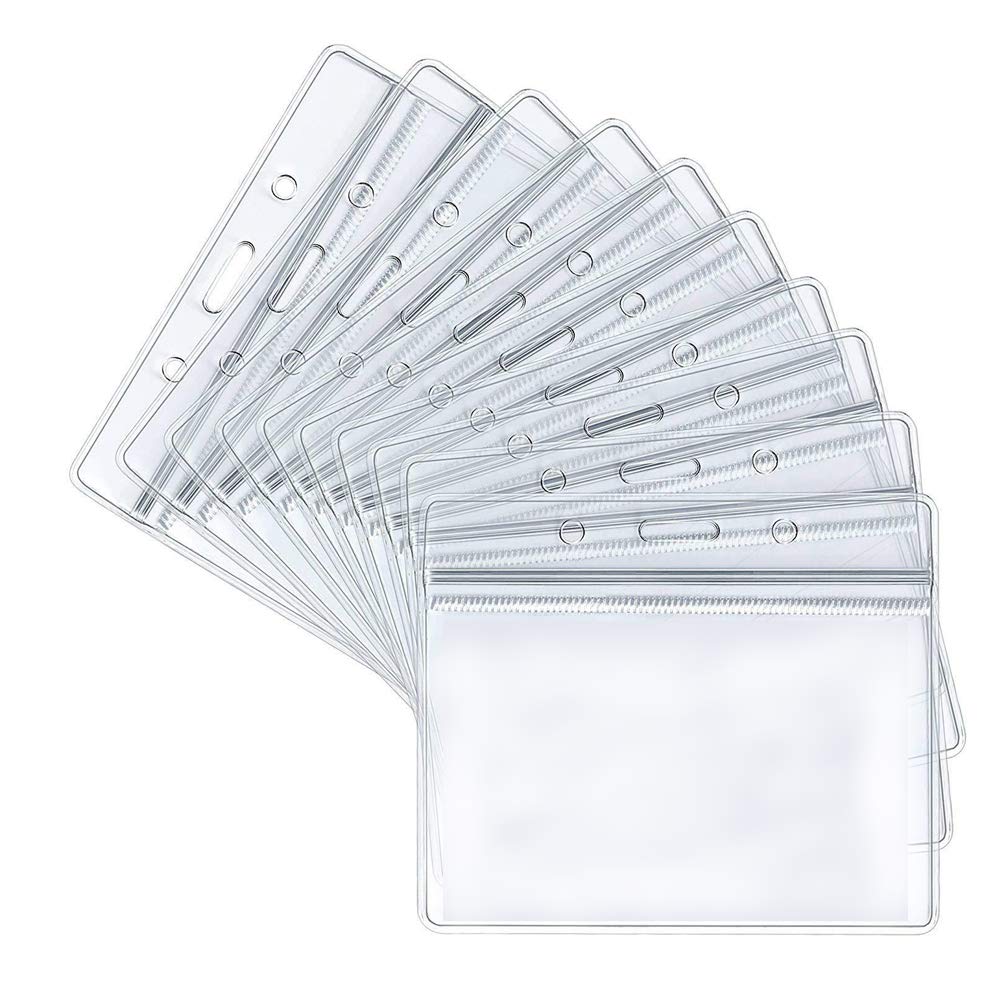 10 PCS Transparent Waterproof Horizontal ID Badge Holders