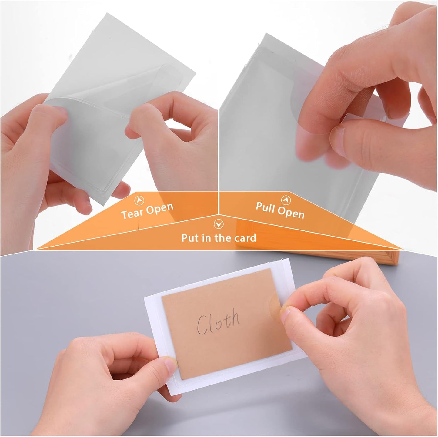100 Pcs Self-Adhesive Index Card Holders - Clear PVC Business Card Pockets