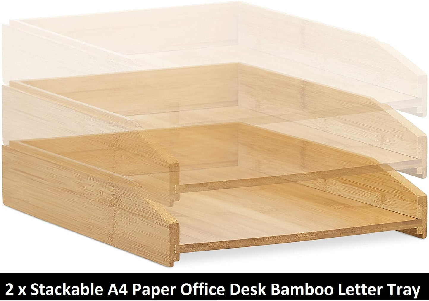Stackable Bamboo Letter Trays - 2pcs Desk Organiser for Files-CentralDepot247