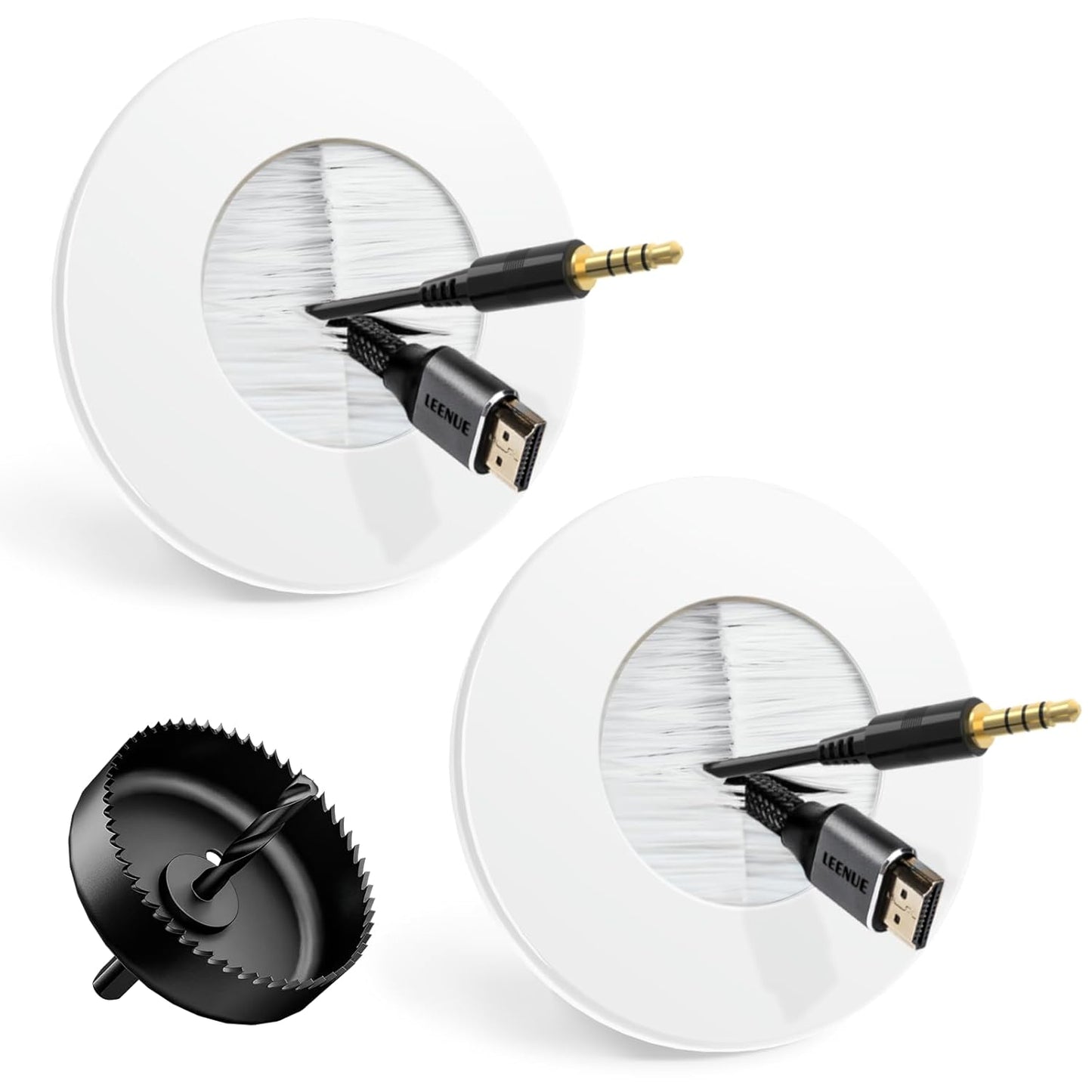 Slim Round Wall Grommet for In-Wall Cable Management - 2-Pack-CentralDepot247