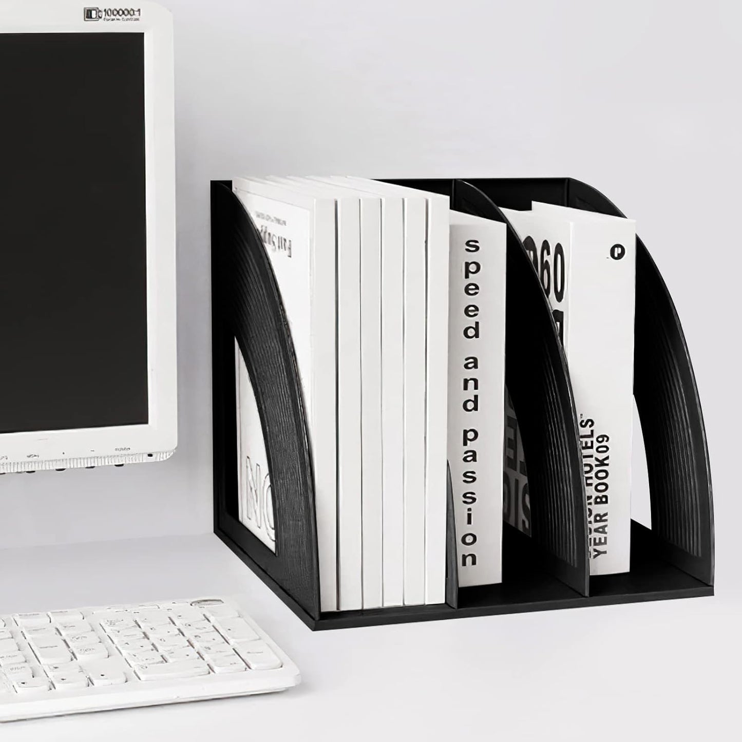 Sturdy Desktop File Organizer - Black Magazine Holder & Document Rack-CentralDepot247