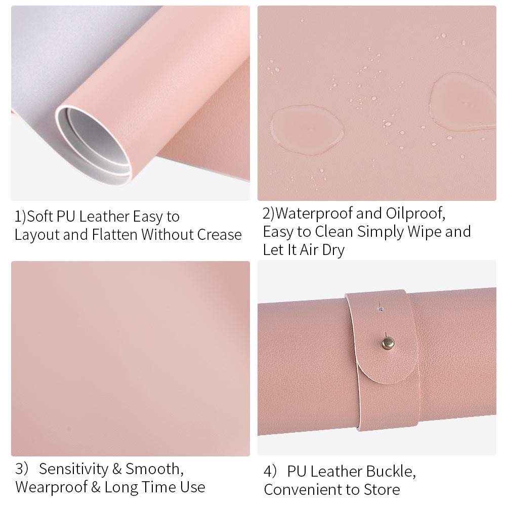 PU Leather Desk Pad - Dual Use Waterproof Extended Mouse Pad (Pink)-CentralDepot247