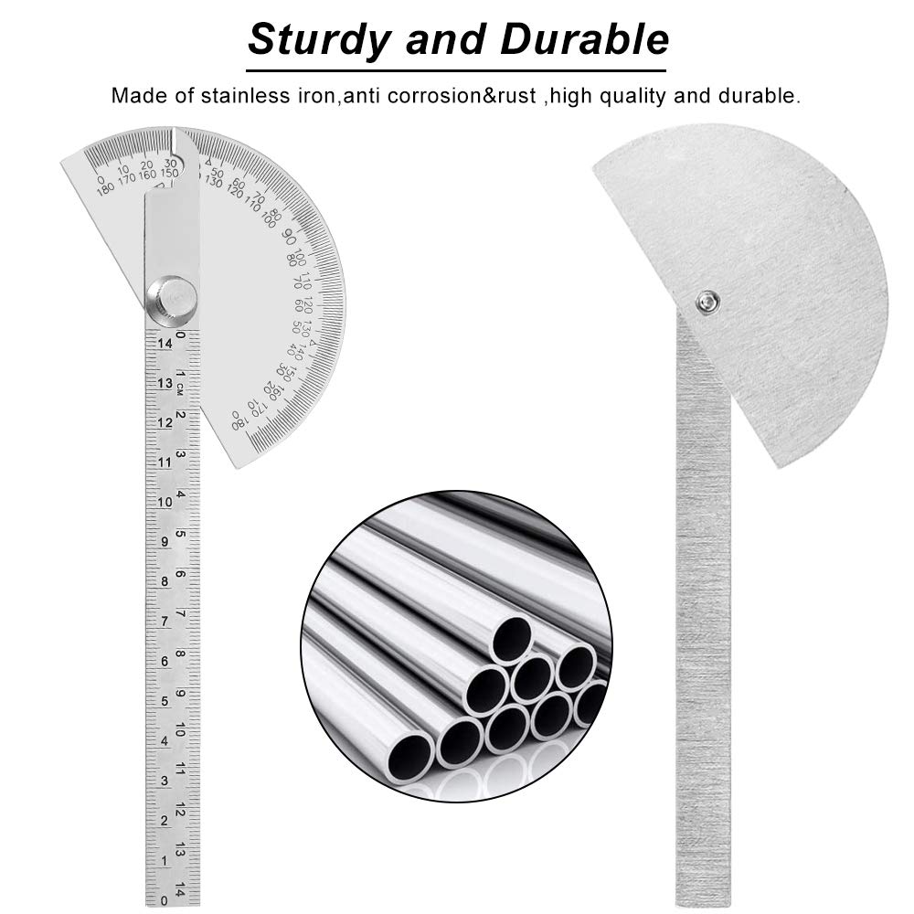 Stainless Steel 180 Degree Protractor with 140mm Measuring Ruler