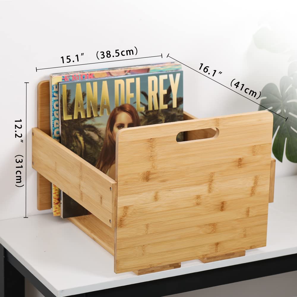 Vinyl Record Storage Crate - Bamboo Organizer for LPs Holds 80 Records-CentralDepot247