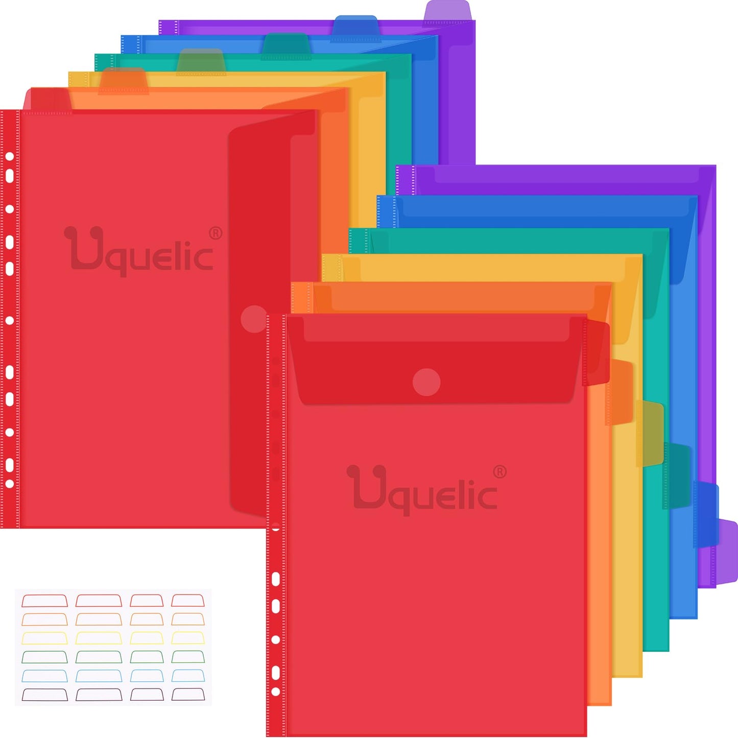 Uquelic 12 Pack A4 Plastic Wallets - Macaron Color Document Sleeves