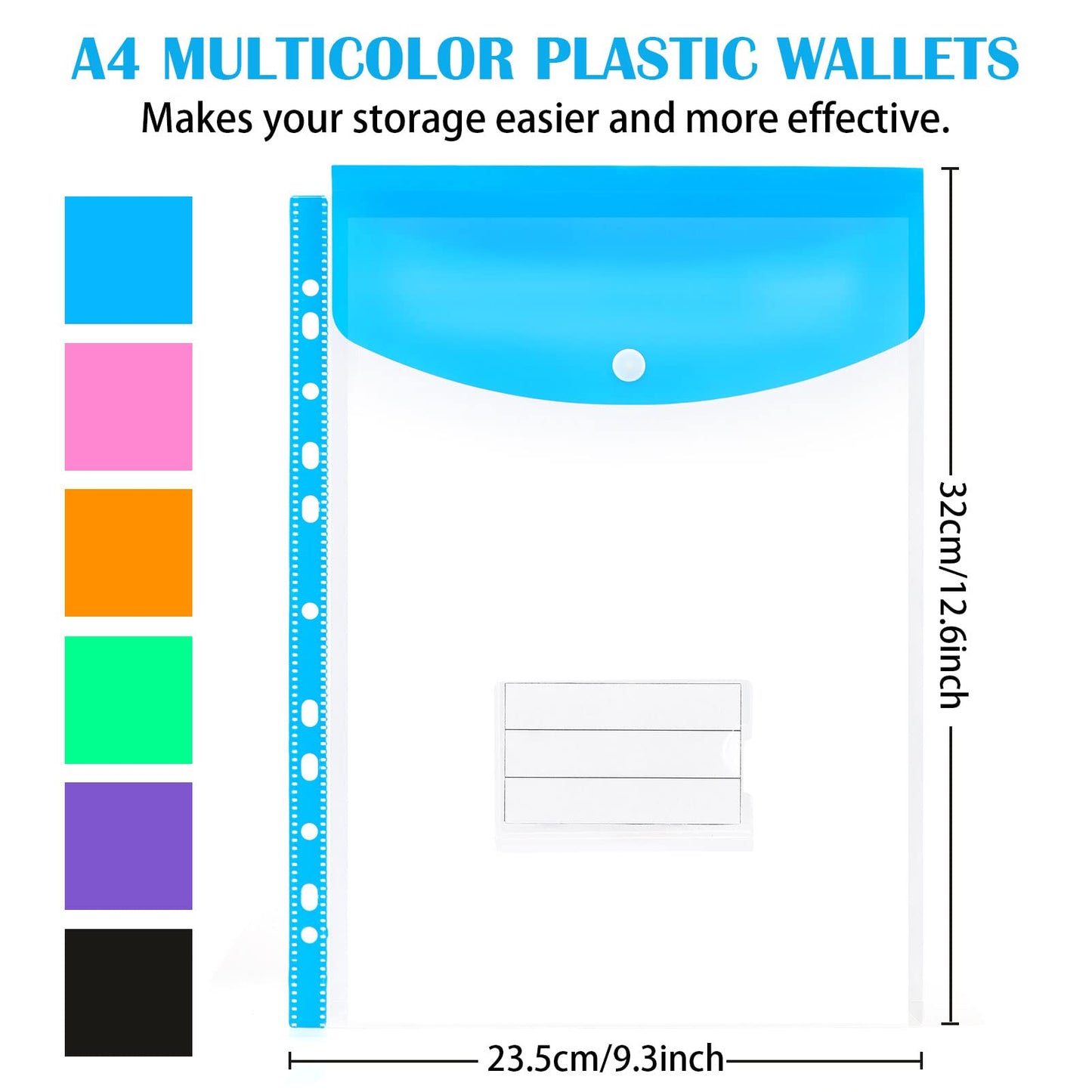 Punched Pockets 12 Pack A4 Plastic Wallets - 11 Holes Binder Pockets