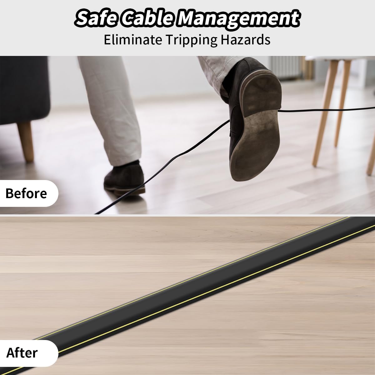Self-Adhesive Floor Cable Cover Protector - 2M PVC Wire Hider-CentralDepot247