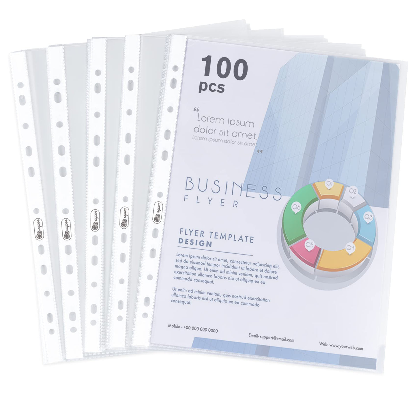 100 Clear A4 Heavy Duty 160 Micron Punched Pockets for Documents