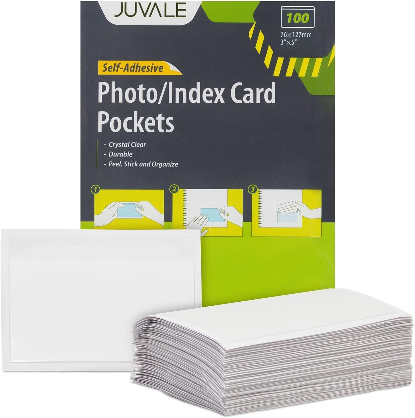 100 Pack Clear Self-Adhesive Pocket Label Holders for 3x5 Index Cards