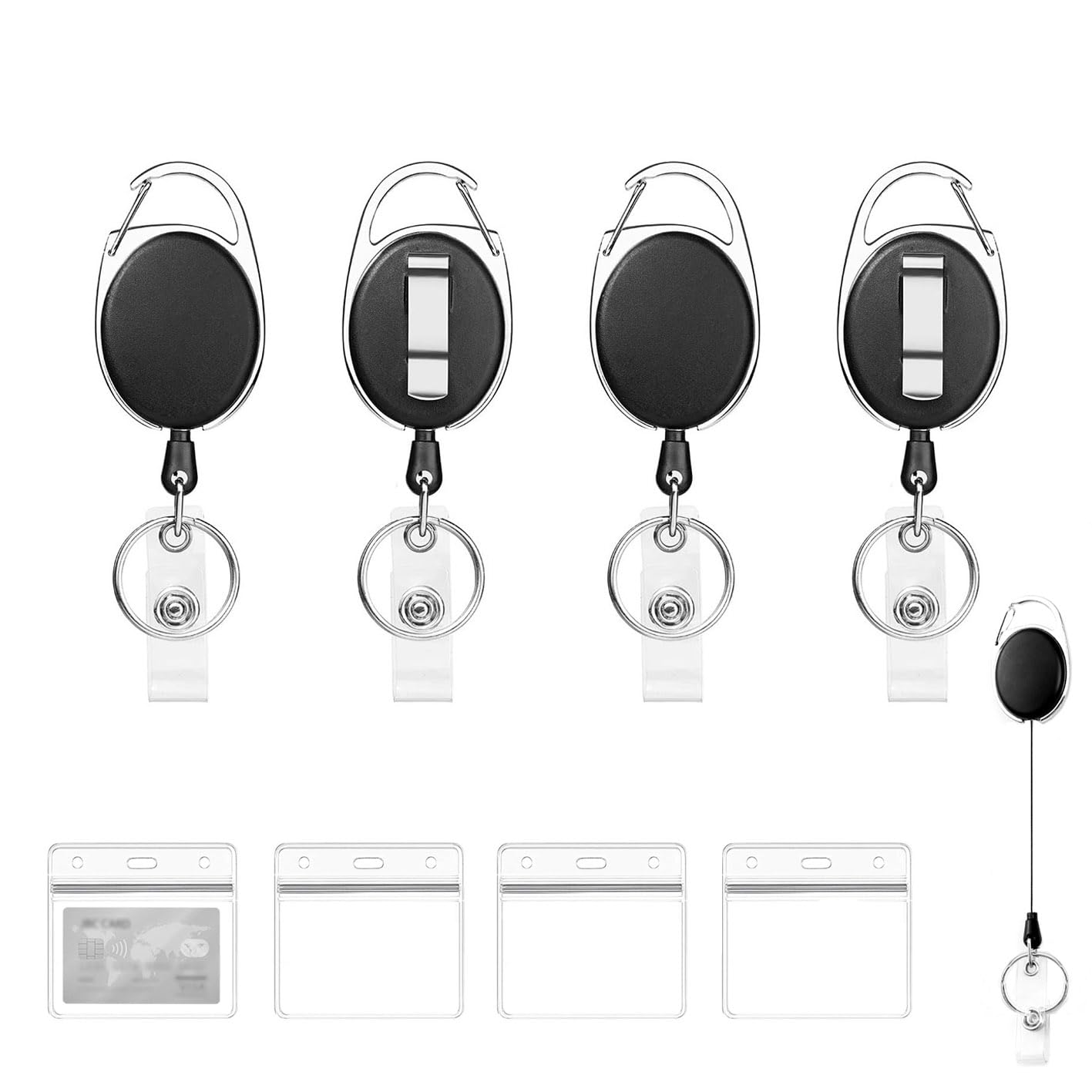 Retractable Keyring - 2 Pcs Badge Reel Lanyard Holder (Black)