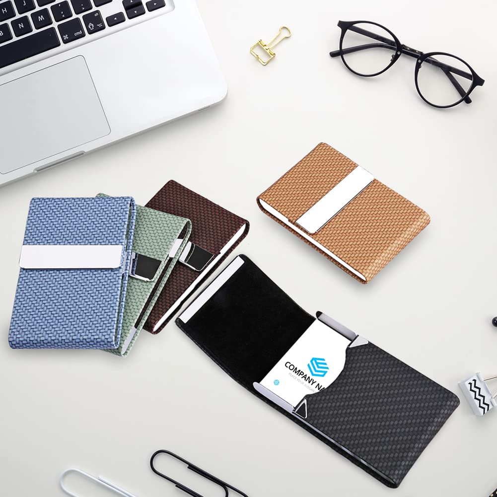Professional PU Leather & Stainless Steel Business Card Holder - Coffee-CentralDepot247