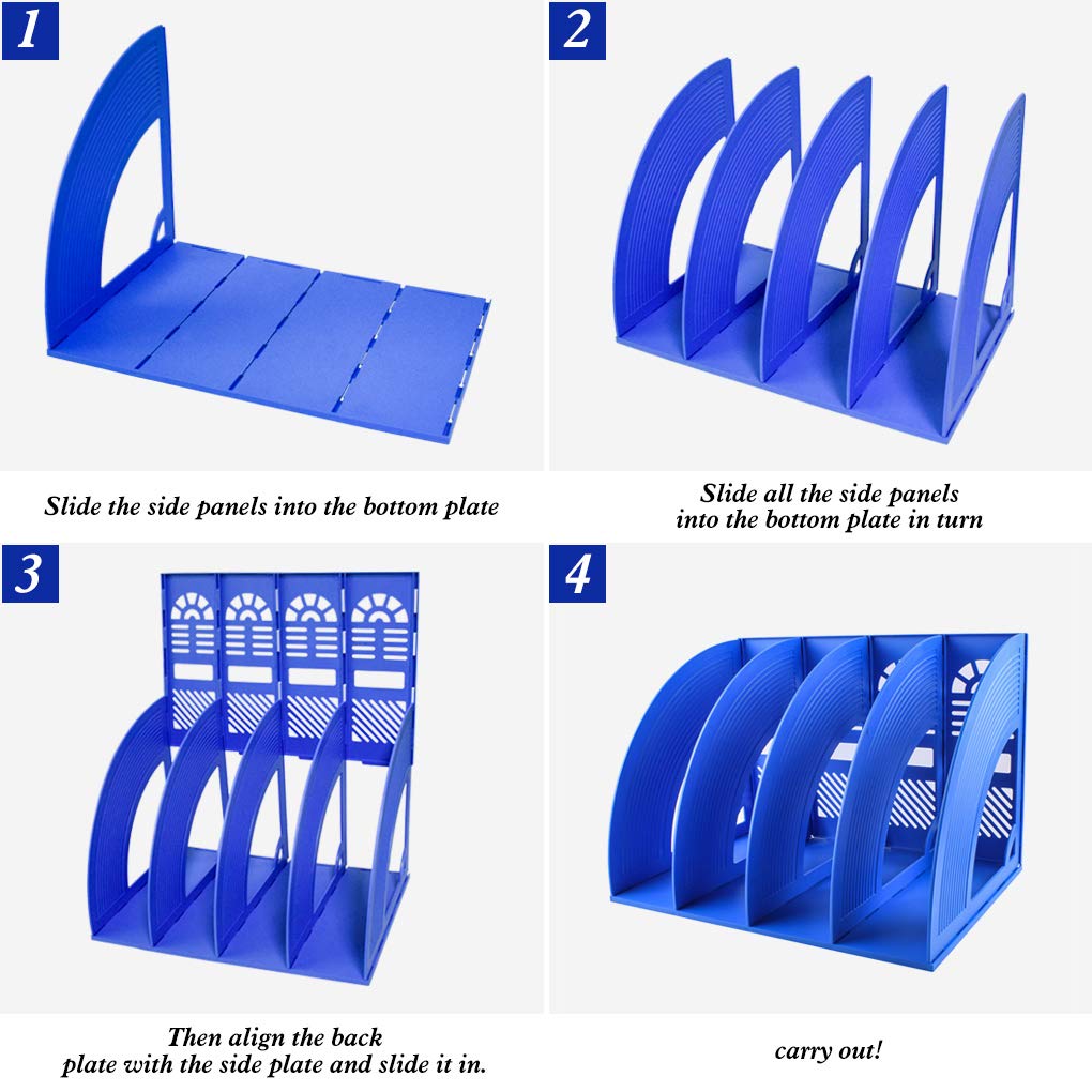 Sturdy 4-Section Desktop File Organizer - Black Plastic Holder-CentralDepot247