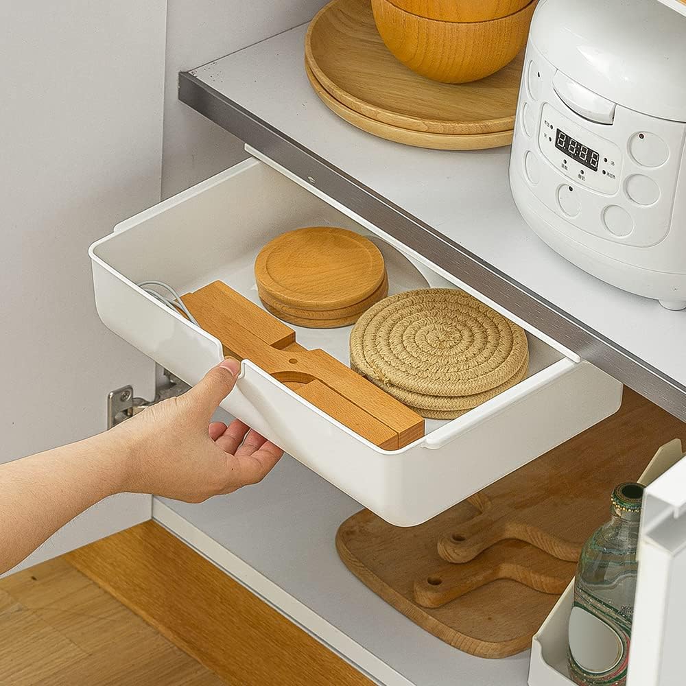Under Desk Drawer Storage Organizer - Large Size White 2 Pack-CentralDepot247