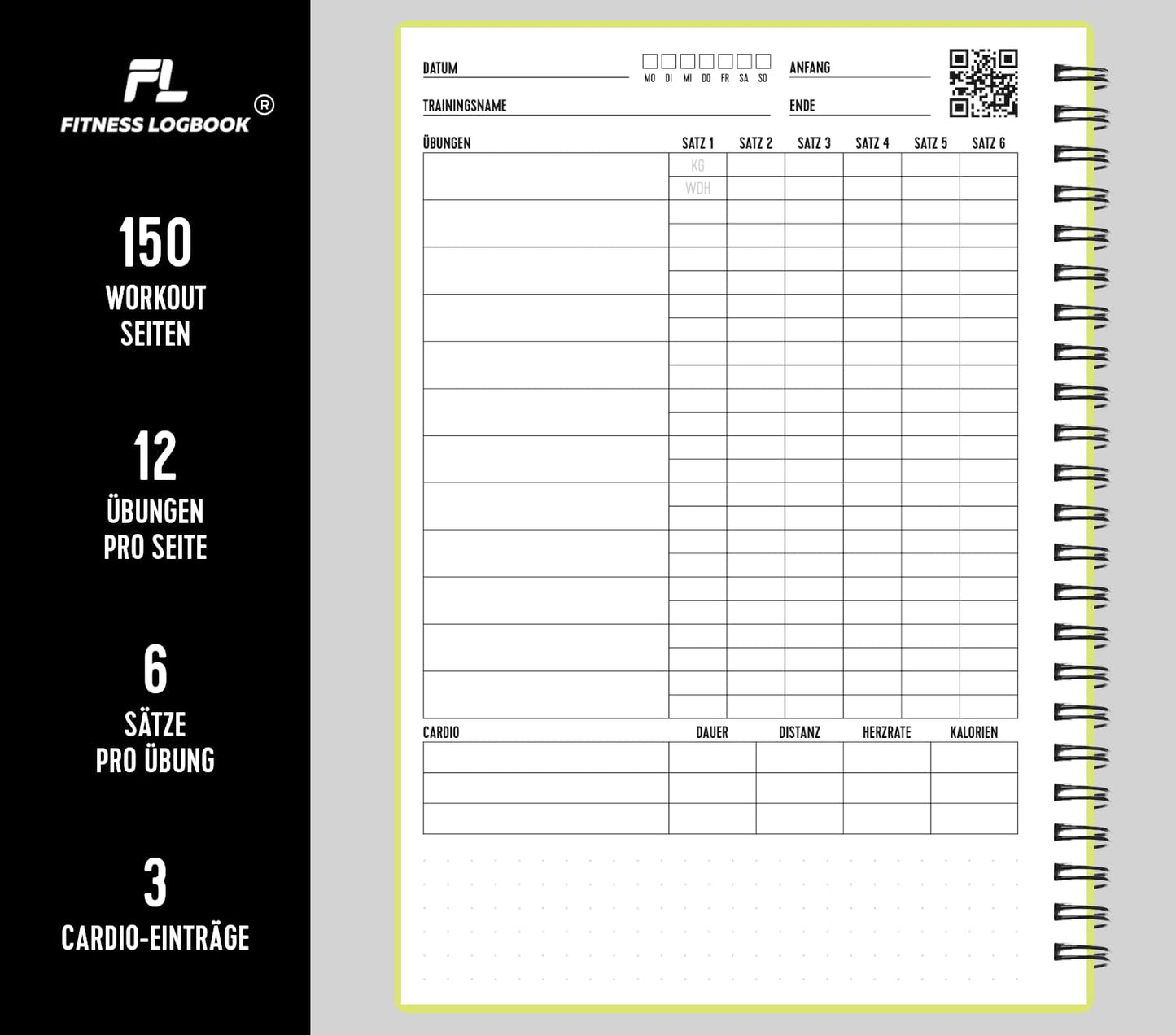 Undated A5 Fitness Log Book with Plastic Cover – Lime Green-CentralDepot247
