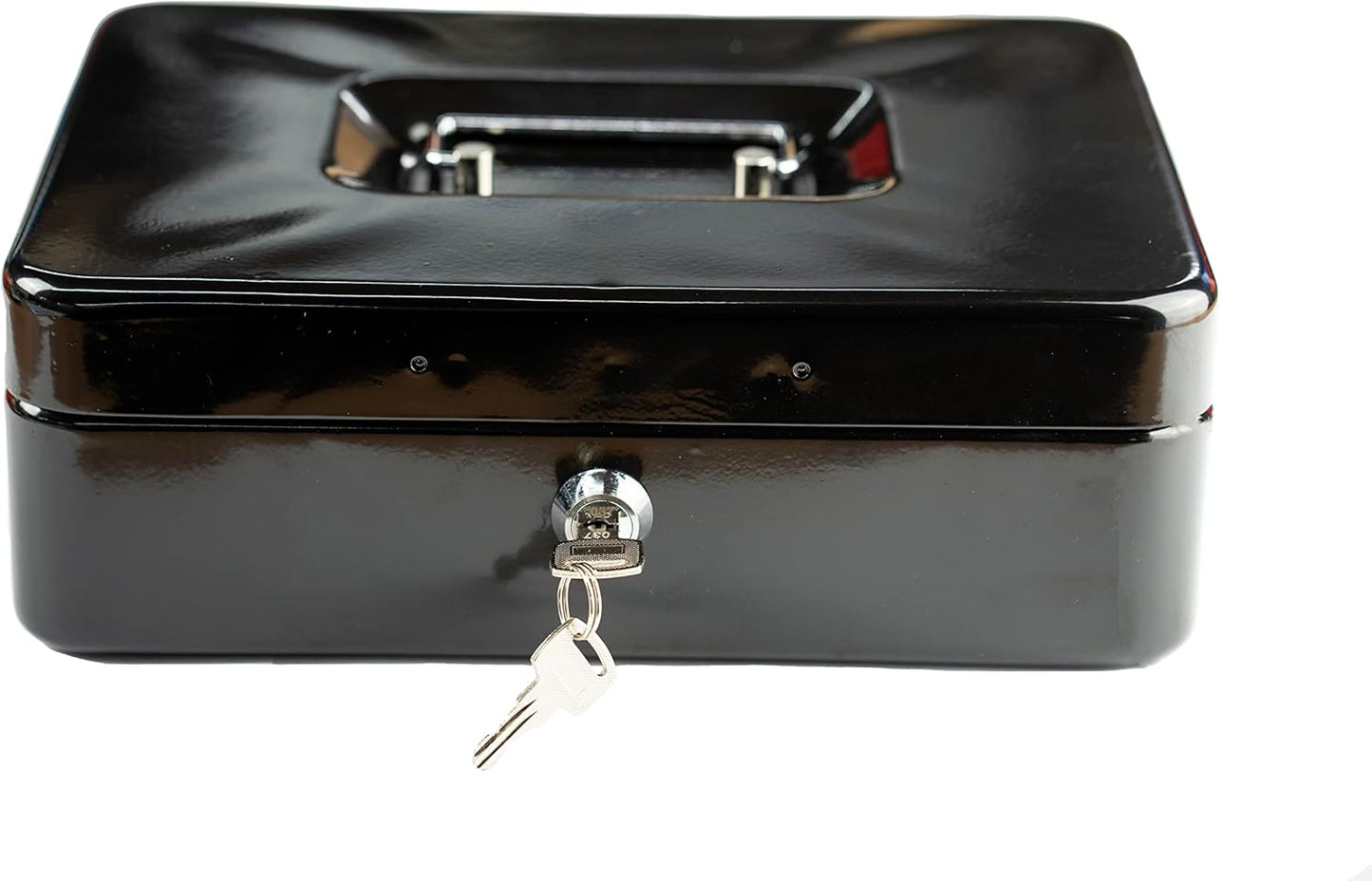 Steel Petty Cash Box with 2 Keys and Removable Change Tray - Black 10"