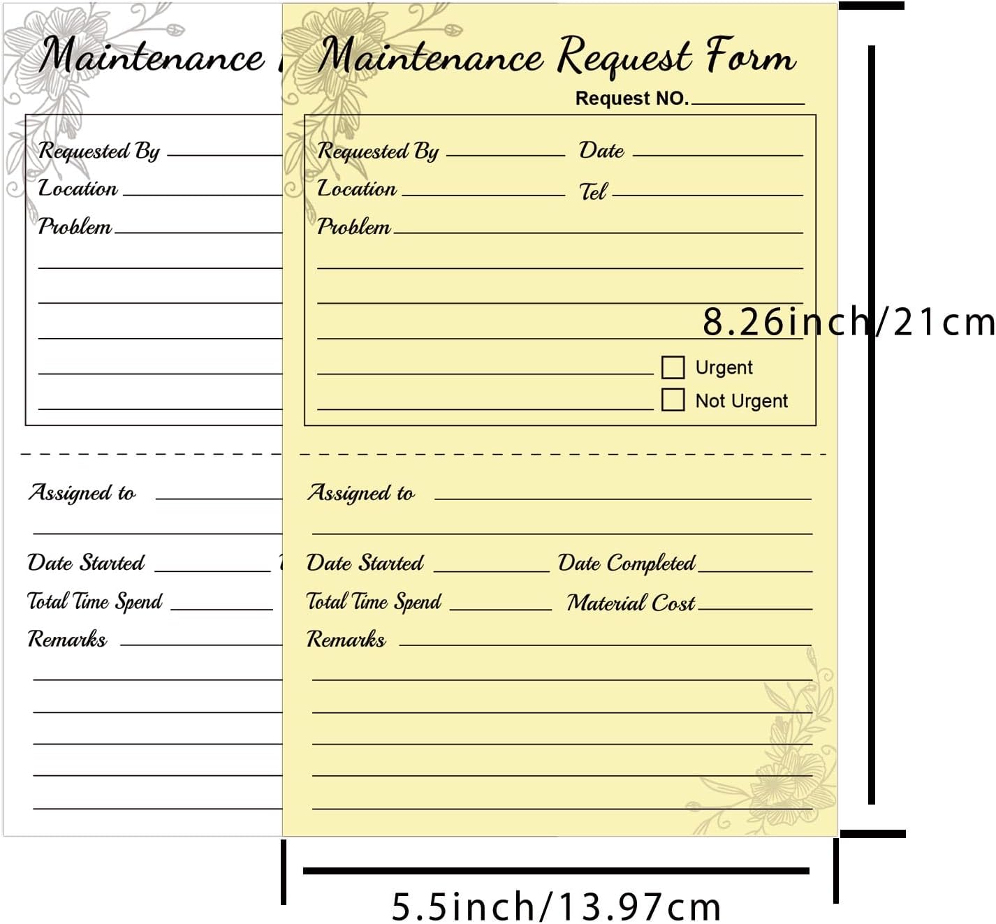 100 Pcs 2 Part Carbonless Maintenance Request Form Book - 5.5 x 8.26 in